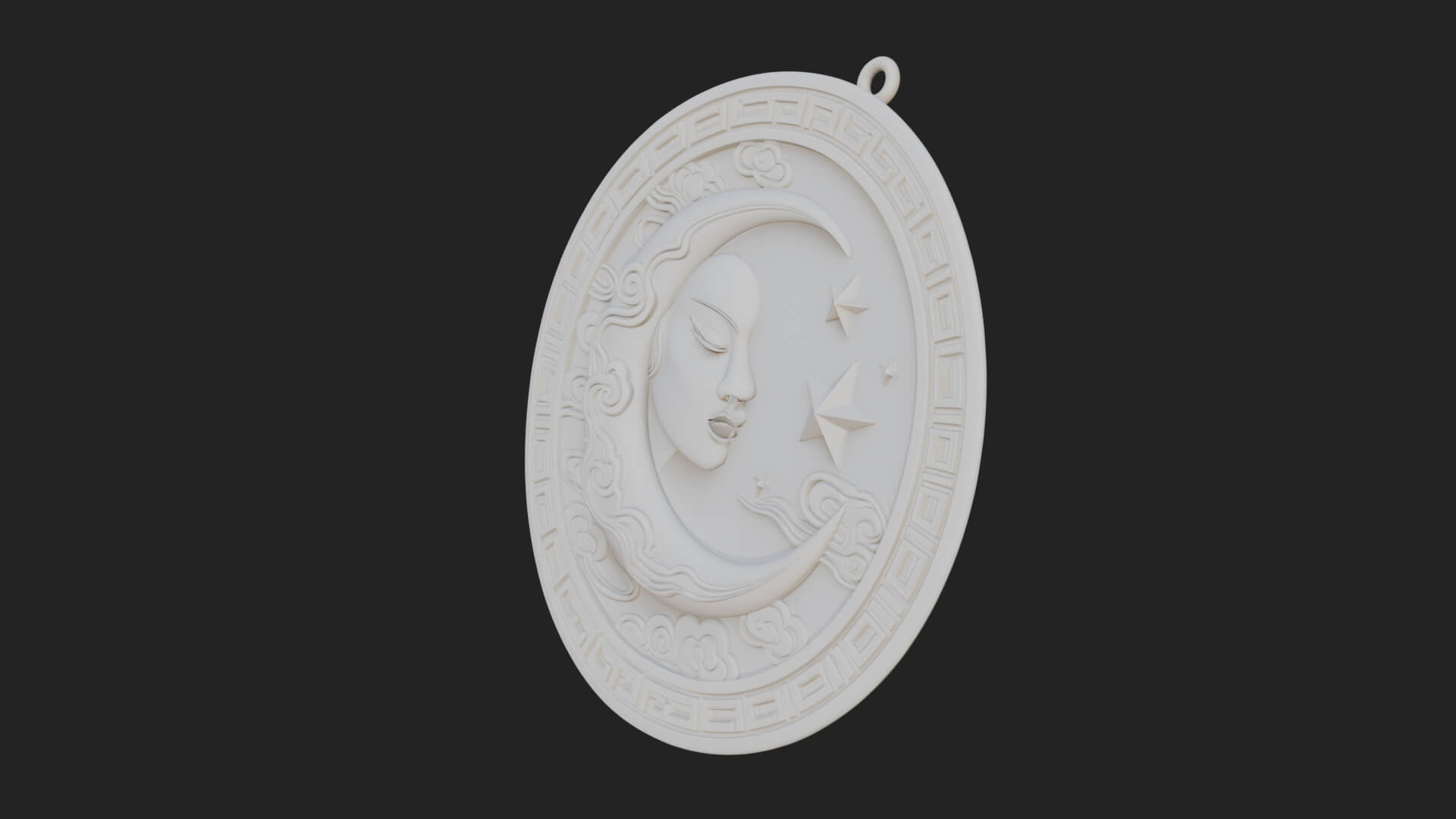 Moon Face Oval Relief Plaque Design 3 3D Print Model 3D Model