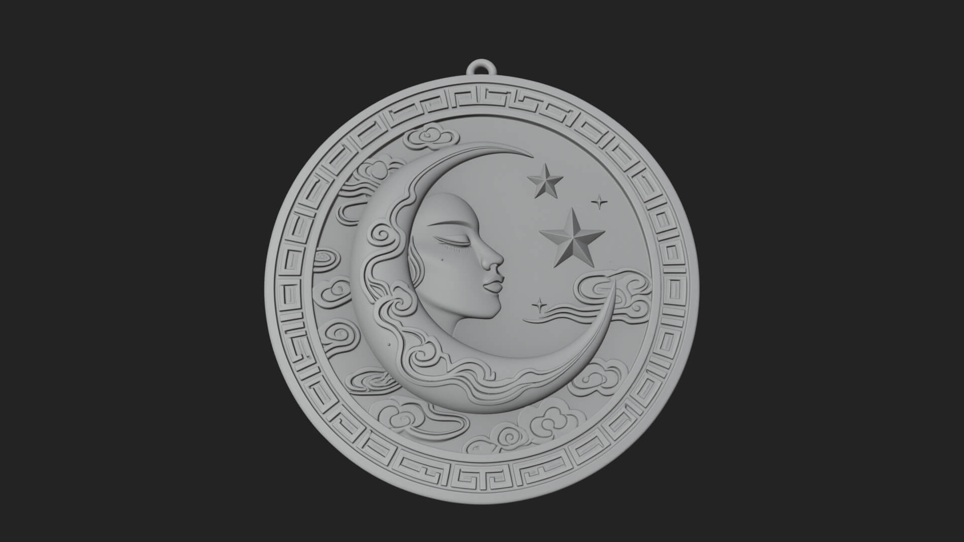 Moon Face Oval Relief Plaque Design 3 3D Print Model 3D Model