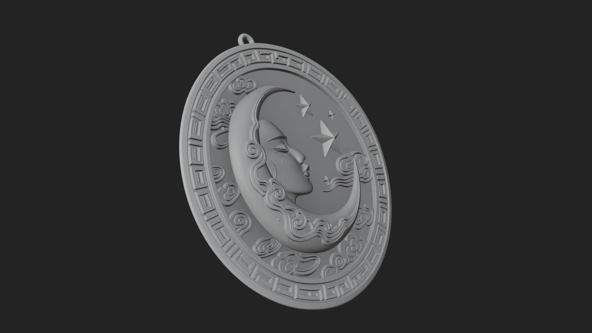 Moon Face Oval Relief Plaque Design 3 3D Print Model 3D Model