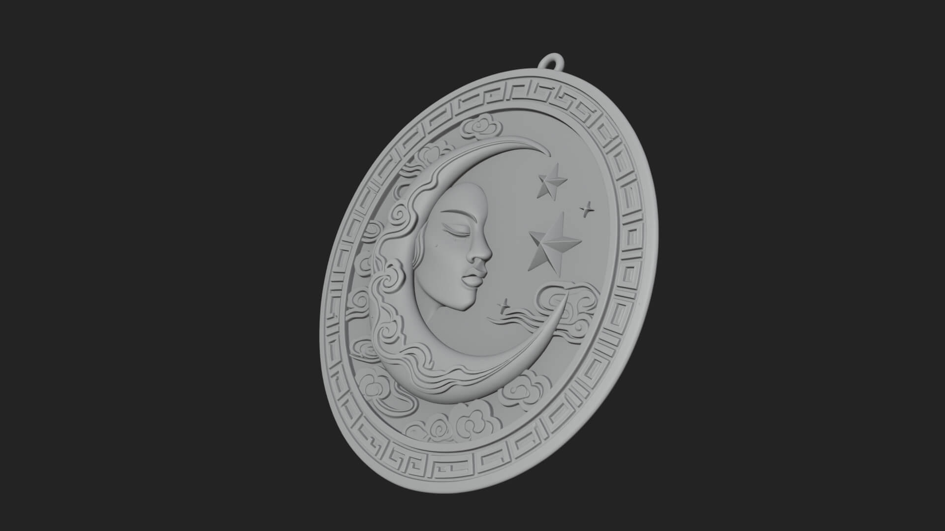 Moon Face Oval Relief Plaque Design 3 3D Print Model 3D Model
