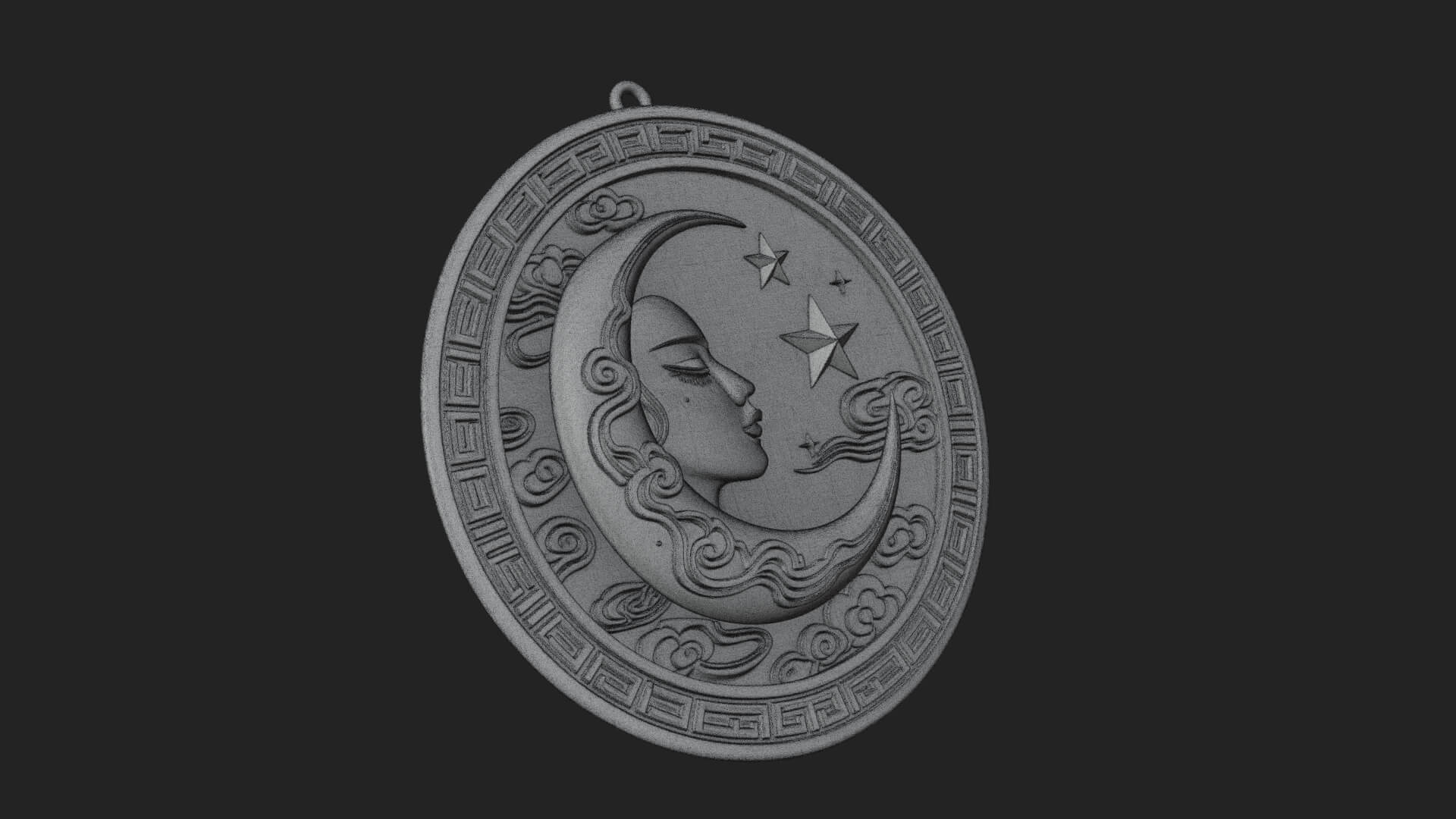 Moon Face Oval Relief Plaque Design 3 3D Print Model 3D Model