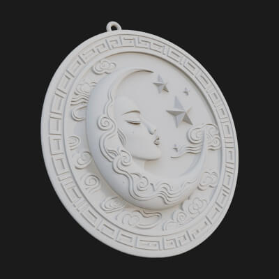 Moon Face Oval Relief Plaque Design 3 3D Print Model