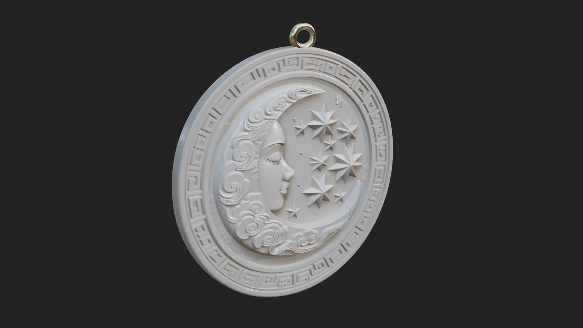 Moon Face Oval Relief Plaque Design 4 3D Print Model 3D Model