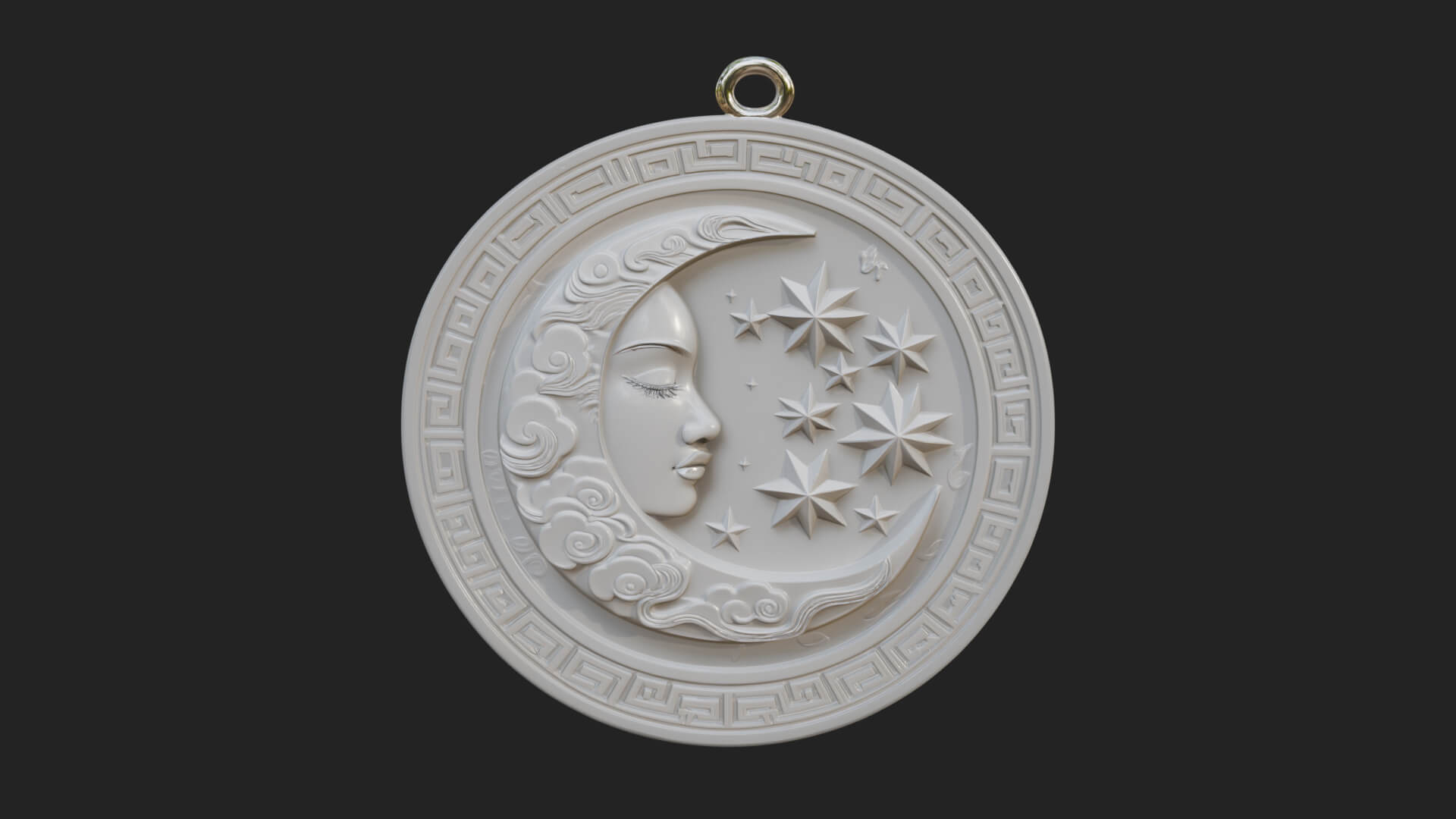 Moon Face Oval Relief Plaque Design 4 3D Print Model 3D Model