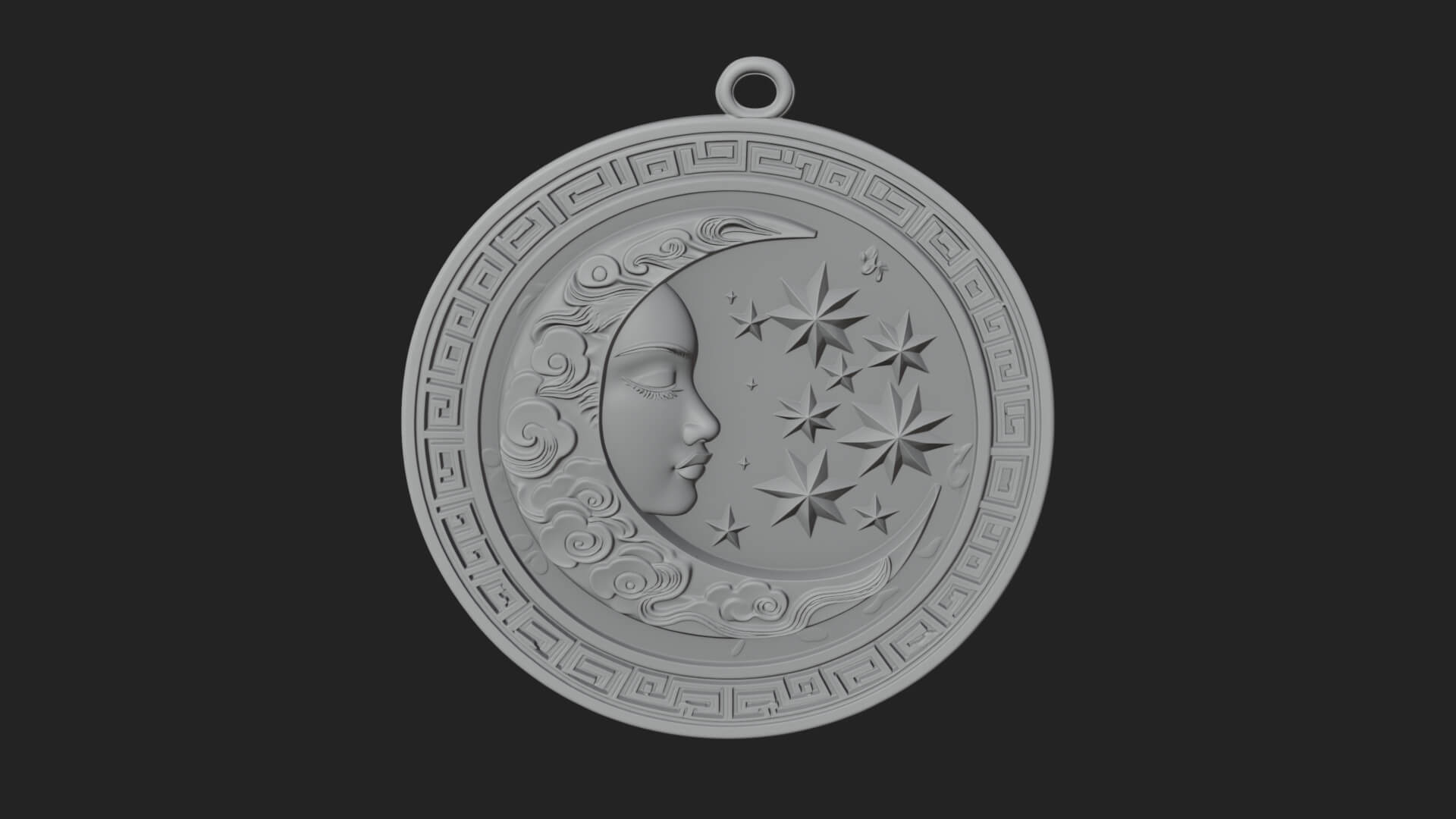 Moon Face Oval Relief Plaque Design 4 3D Print Model 3D Model