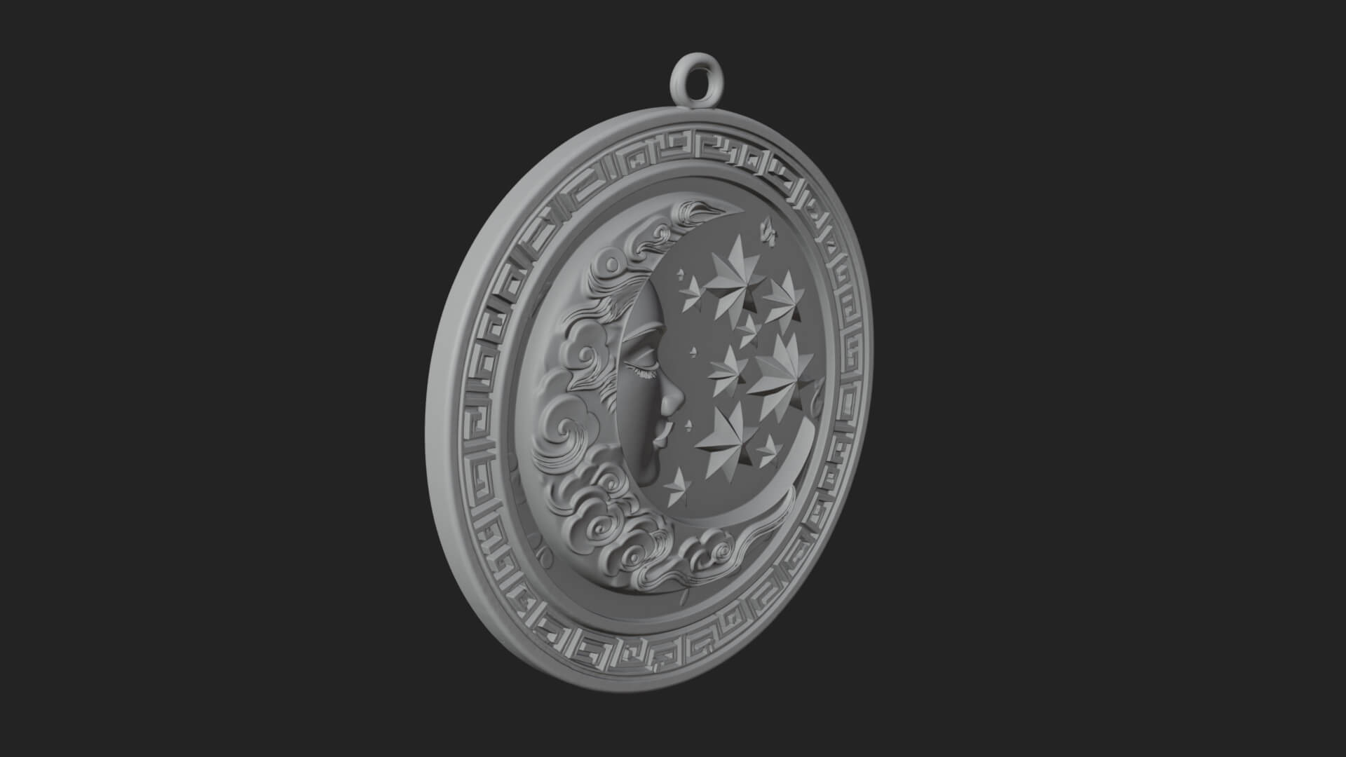 Moon Face Oval Relief Plaque Design 4 3D Print Model 3D Model