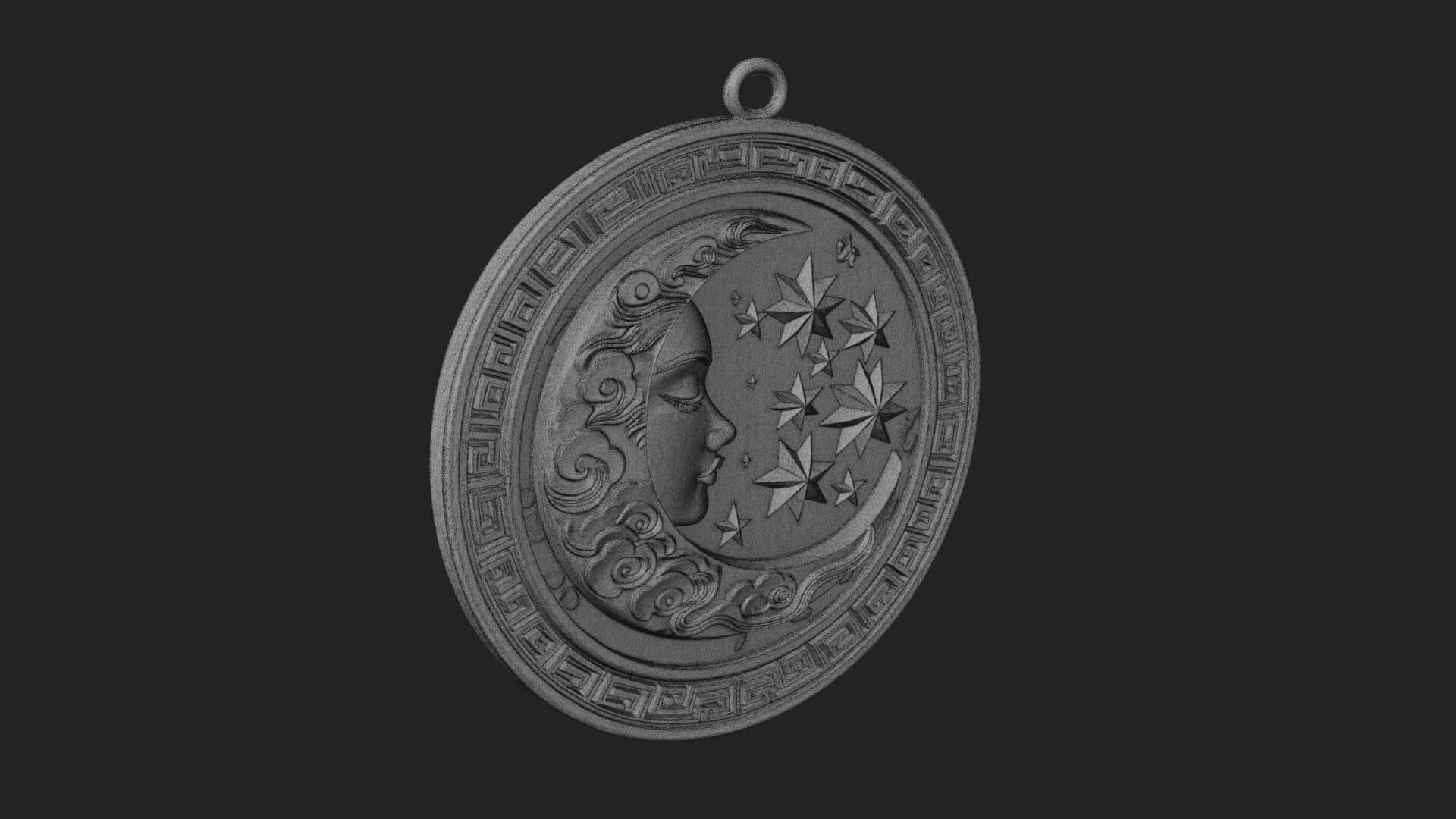 Moon Face Oval Relief Plaque Design 4 3D Print Model 3D Model