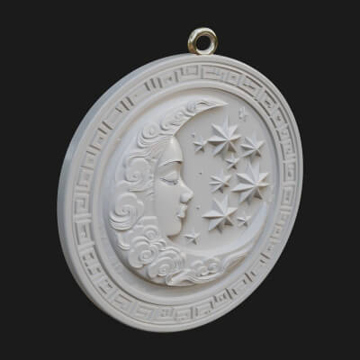 Moon Face Oval Relief Plaque Design 4 3D Print Model