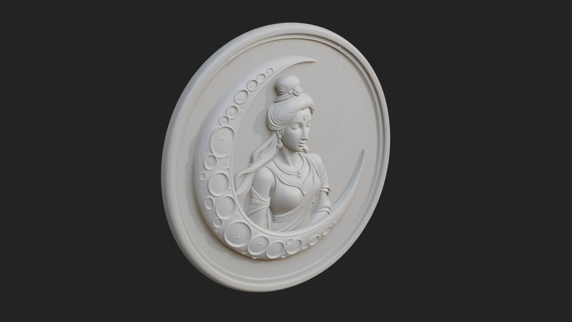 Moon Goddess Disc Plaque Design 1 3D Print Model 3D Model