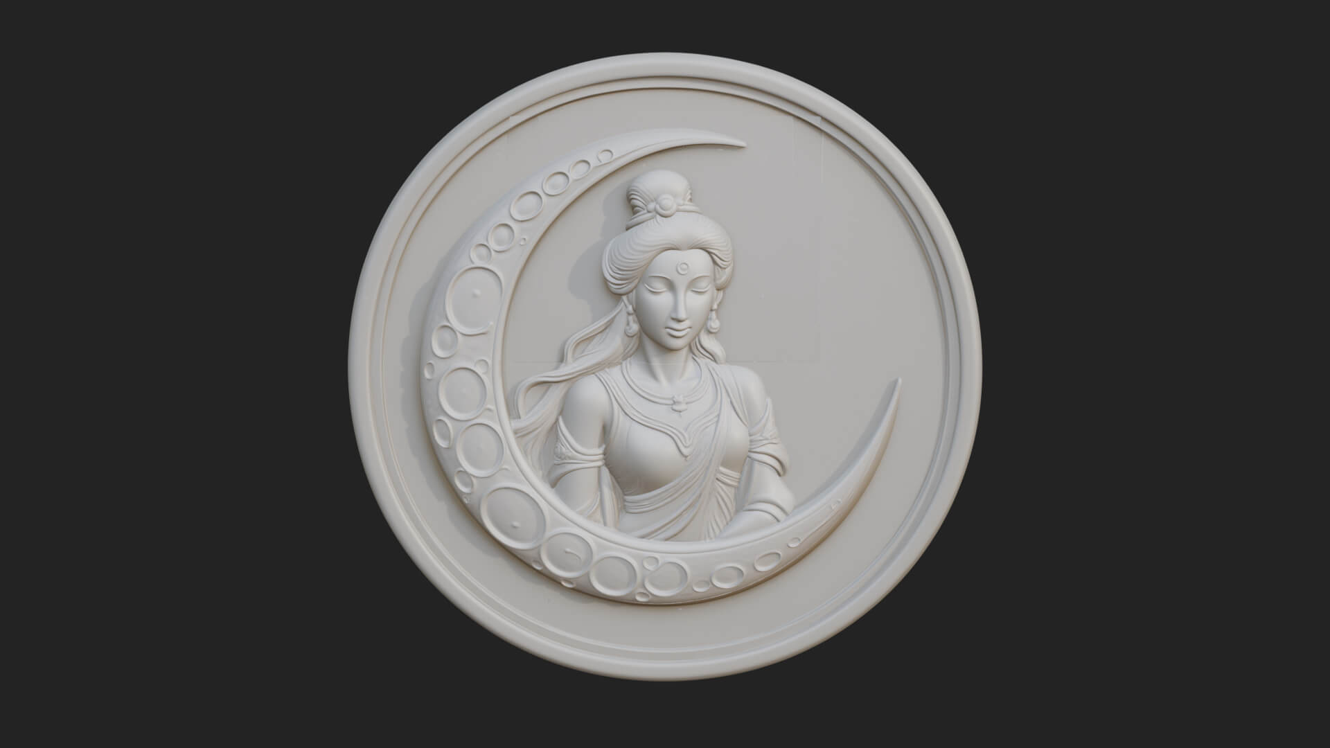 Moon Goddess Disc Plaque Design 1 3D Print Model 3D Model