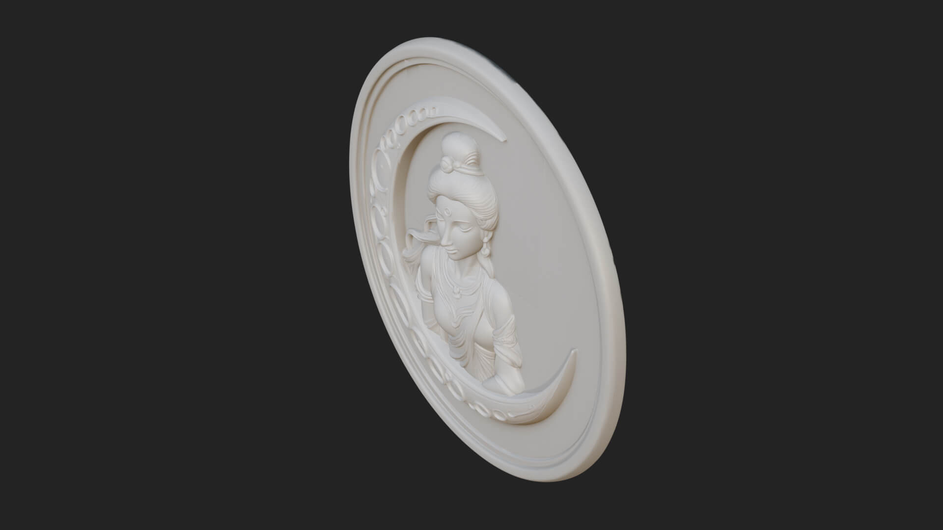 Moon Goddess Disc Plaque Design 1 3D Print Model 3D Model