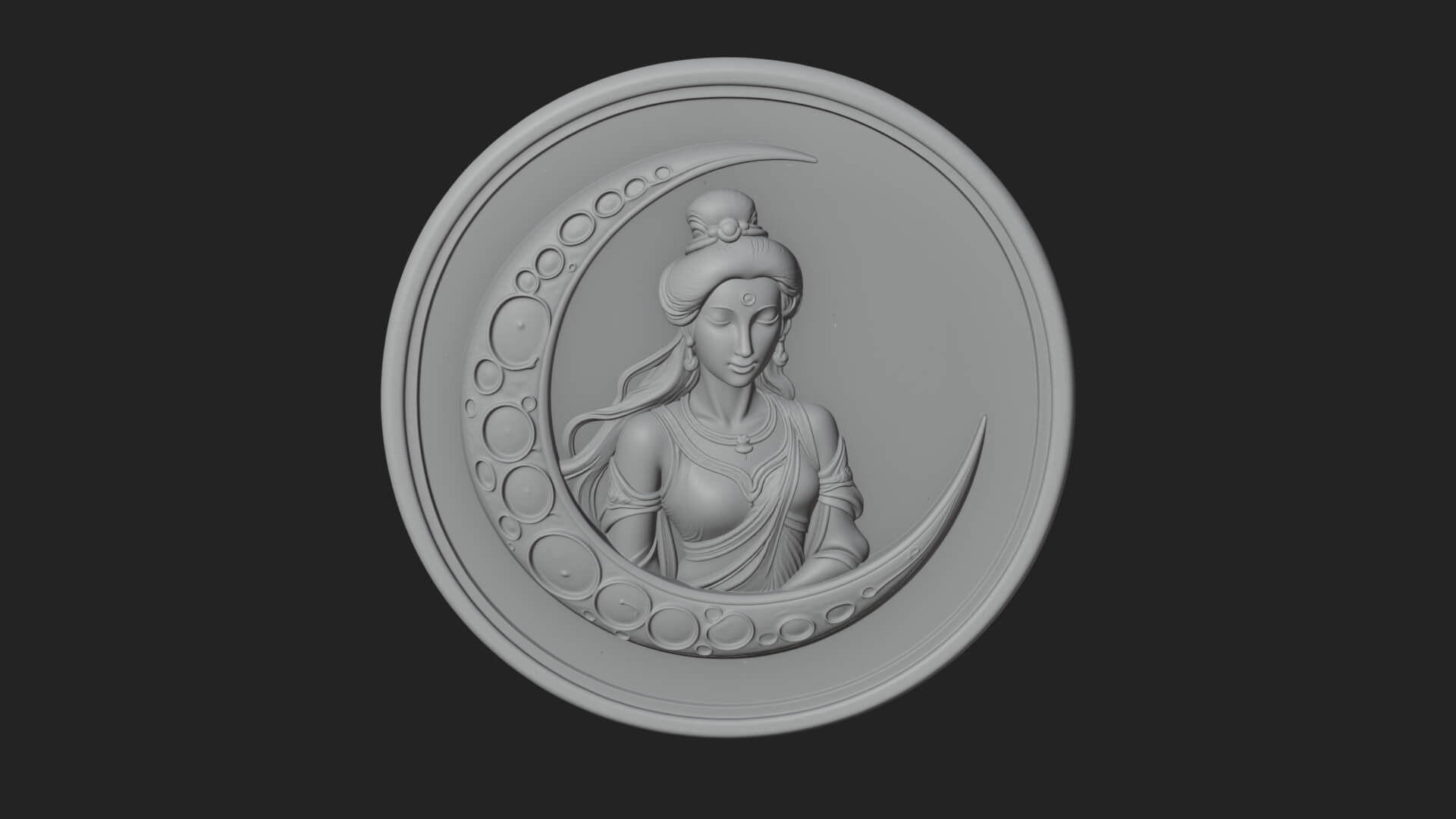 Moon Goddess Disc Plaque Design 1 3D Print Model 3D Model