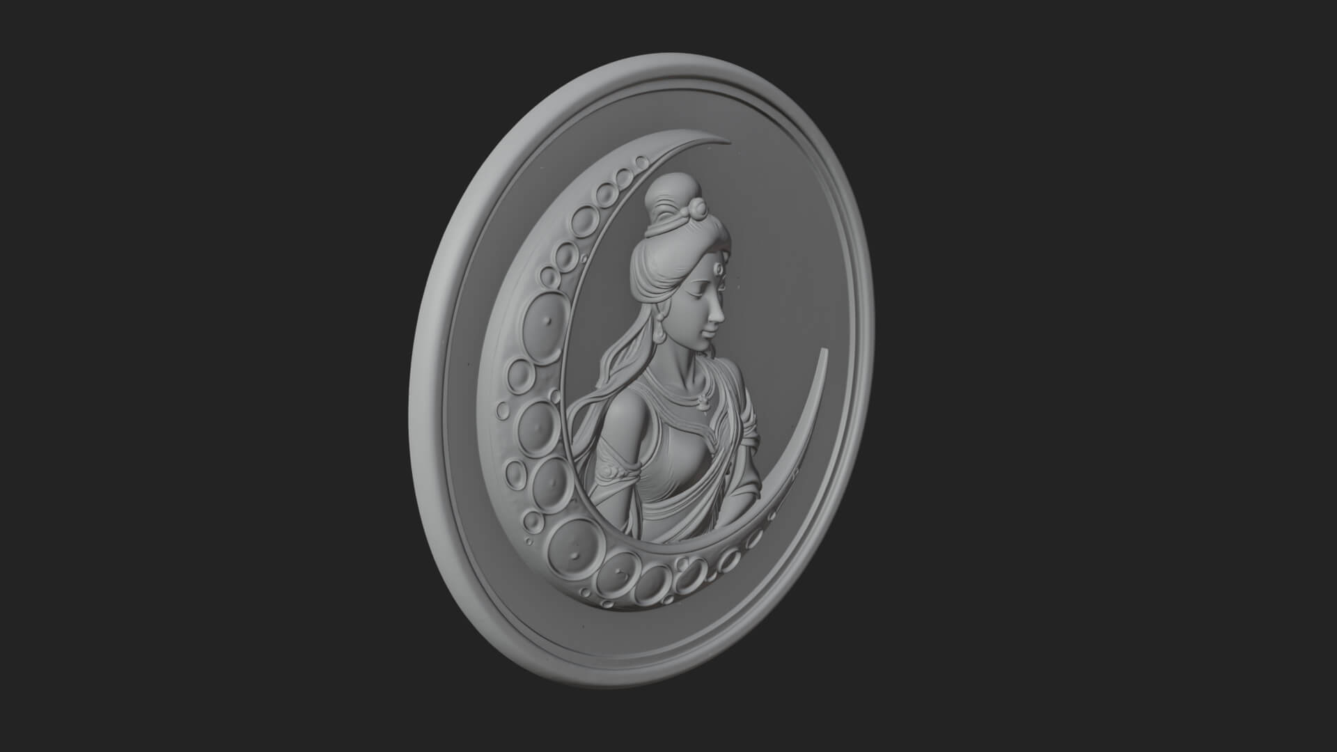 Moon Goddess Disc Plaque Design 1 3D Print Model 3D Model