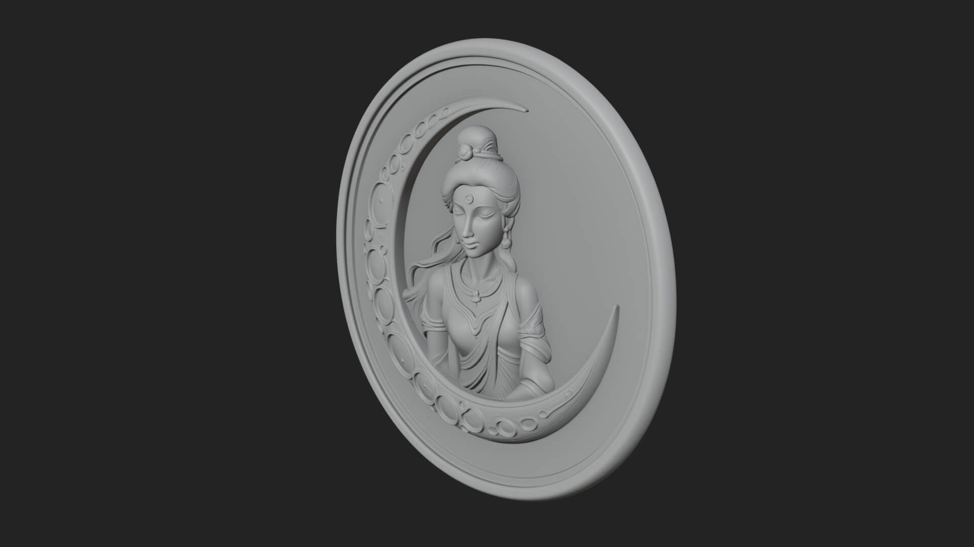 Moon Goddess Disc Plaque Design 1 3D Print Model 3D Model