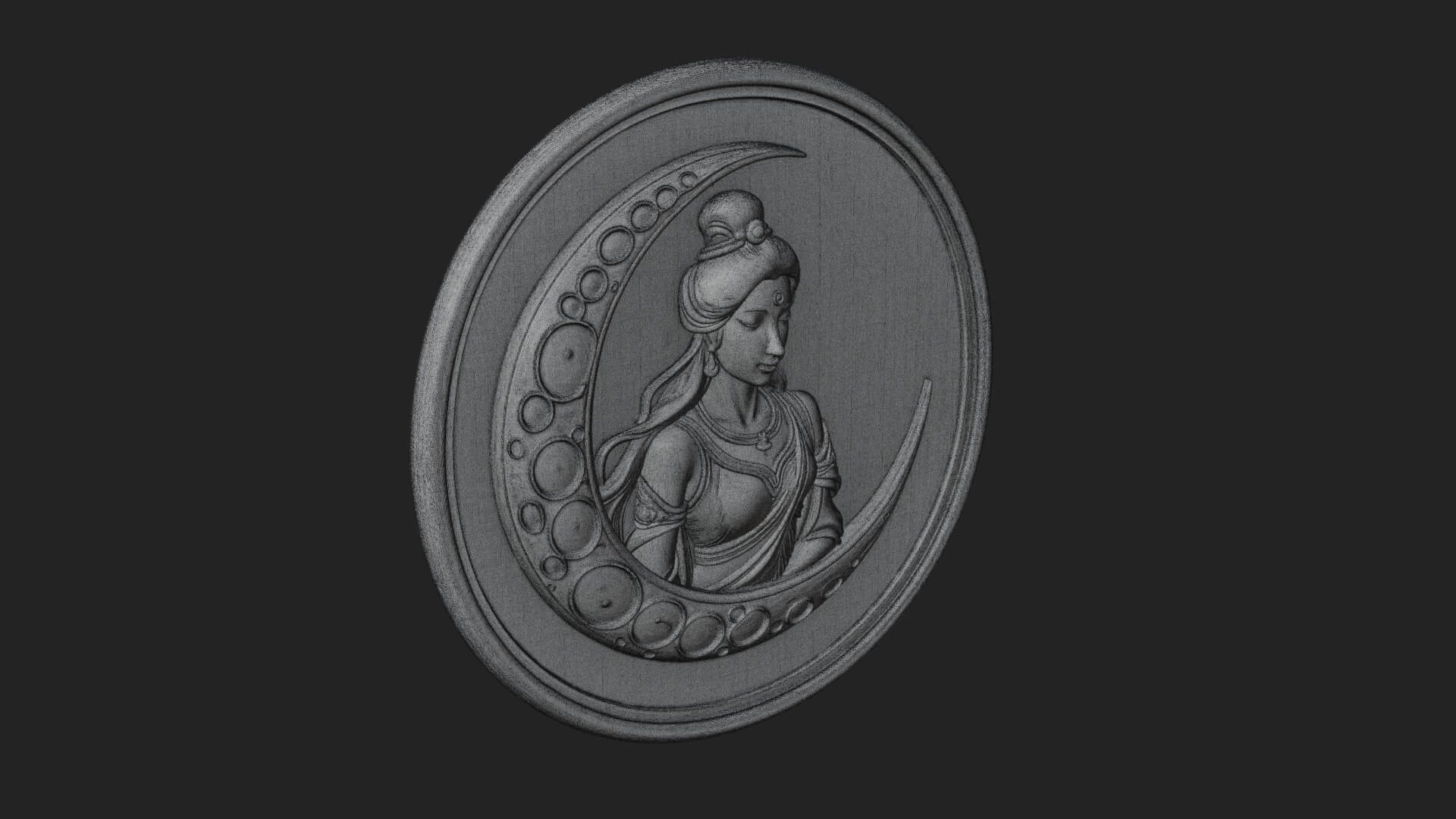 Moon Goddess Disc Plaque Design 1 3D Print Model 3D Model