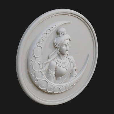 Moon Goddess Disc Plaque Design 1 3D Print Model