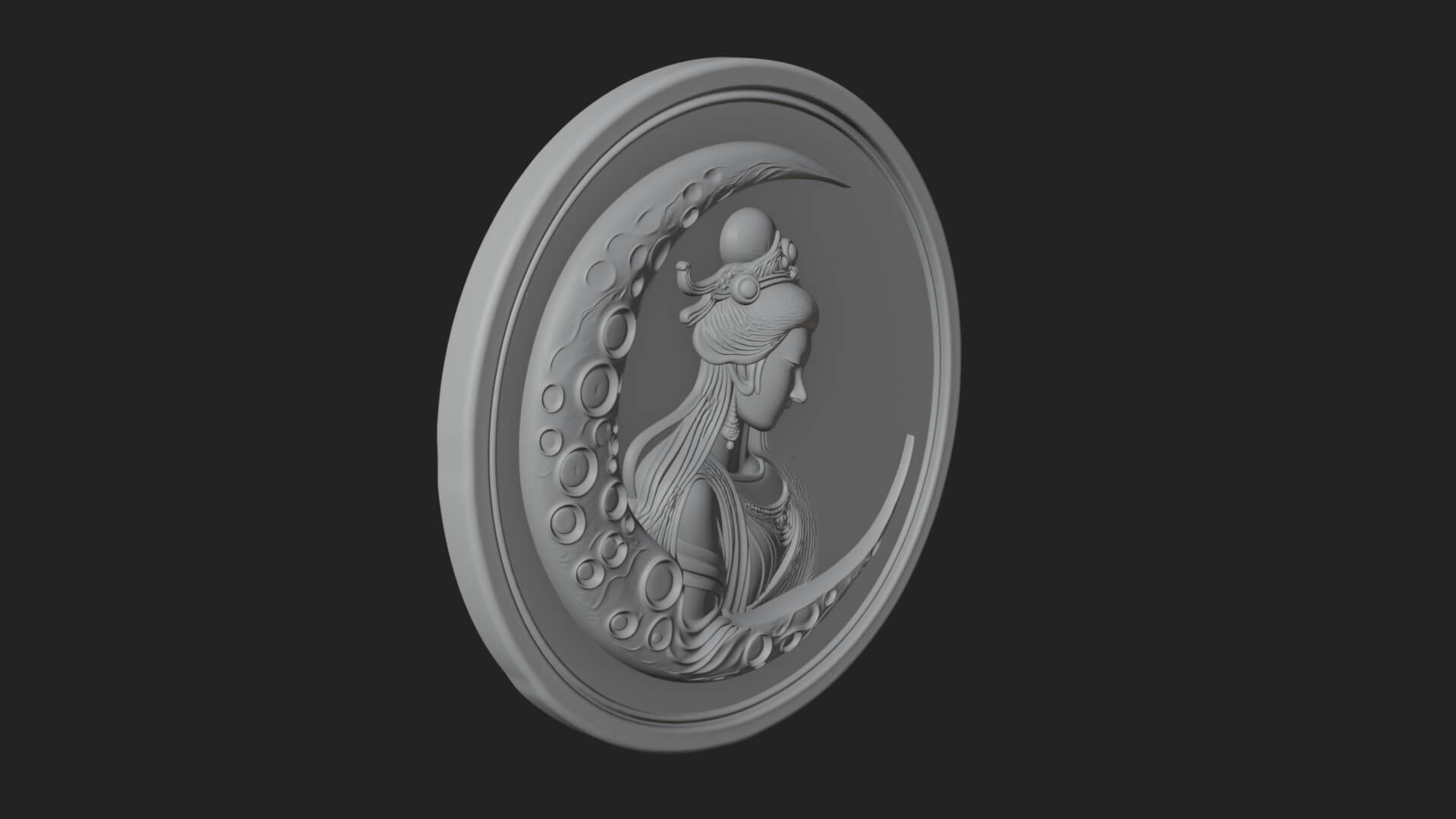 Moon Goddess Disc Plaque Design 2 3D Print Model 3D Model
