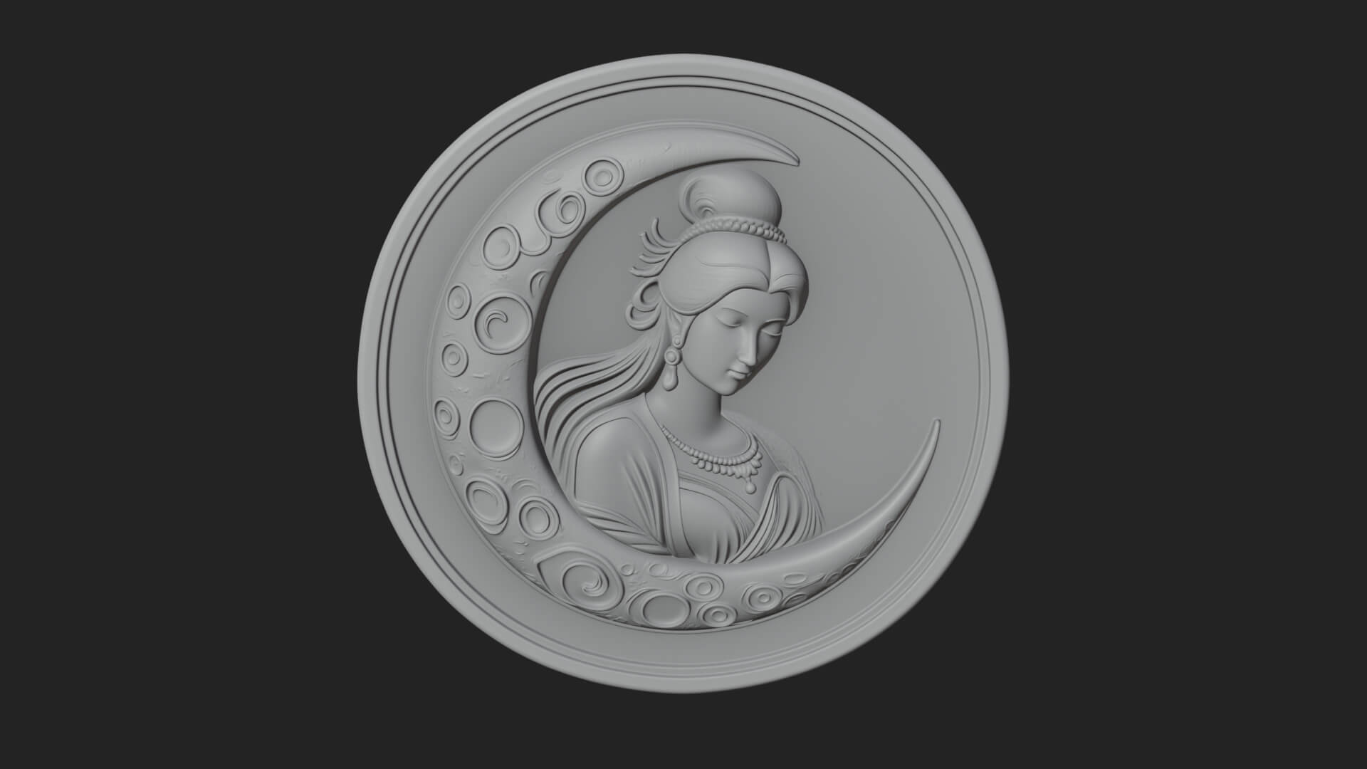 Moon Goddess Disc Plaque Design 3 3D Print Model 3D Model