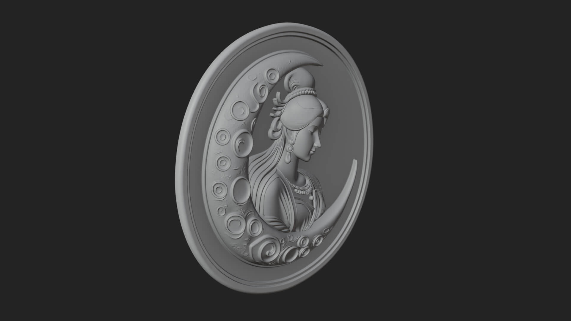 Moon Goddess Disc Plaque Design 3 3D Print Model 3D Model