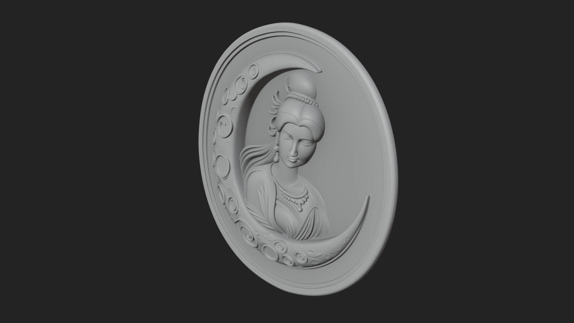 Moon Goddess Disc Plaque Design 3 3D Print Model 3D Model