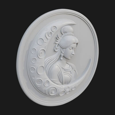 Moon Goddess Disc Plaque Design 3 3D Print Model