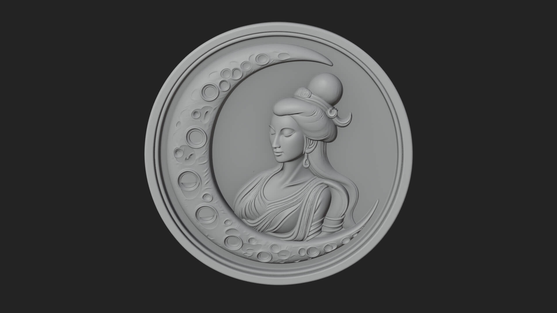 Moon Goddess Disc Plaque Design 4 3D Print Model 3D Model