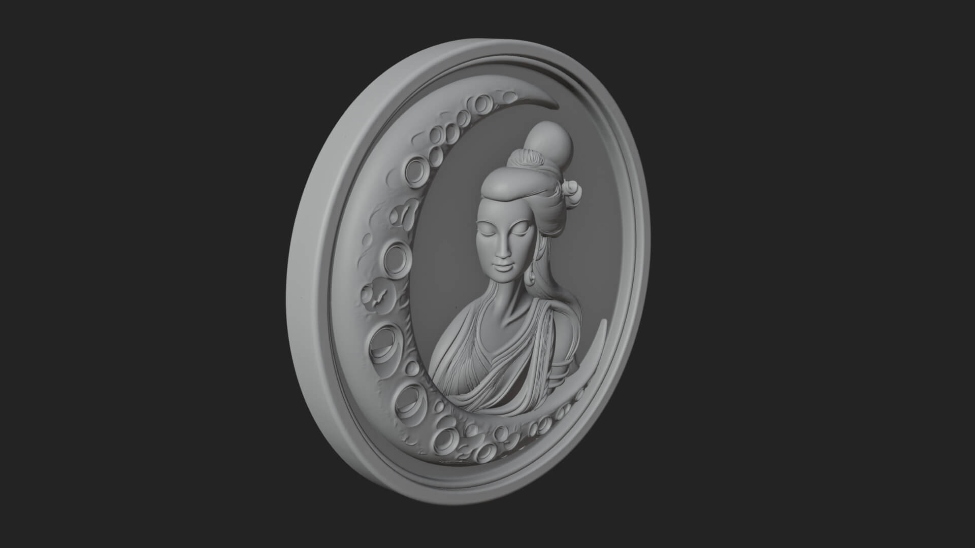 Moon Goddess Disc Plaque Design 4 3D Print Model 3D Model