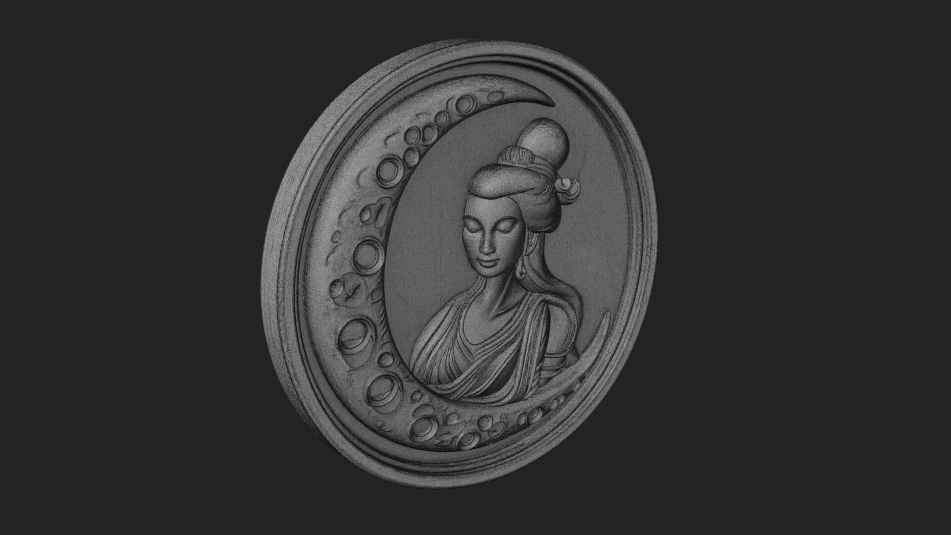 Moon Goddess Disc Plaque Design 4 3D Print Model 3D Model