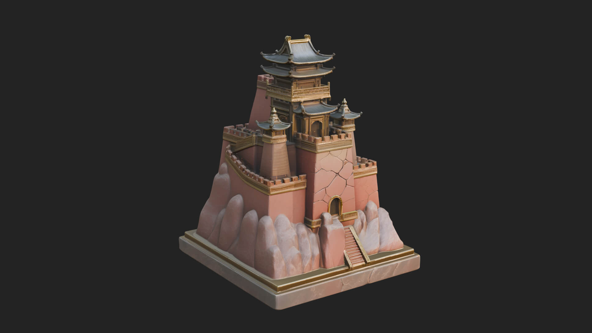 Mountain Fortress Castle Design 1 3D Print Model 3D Model