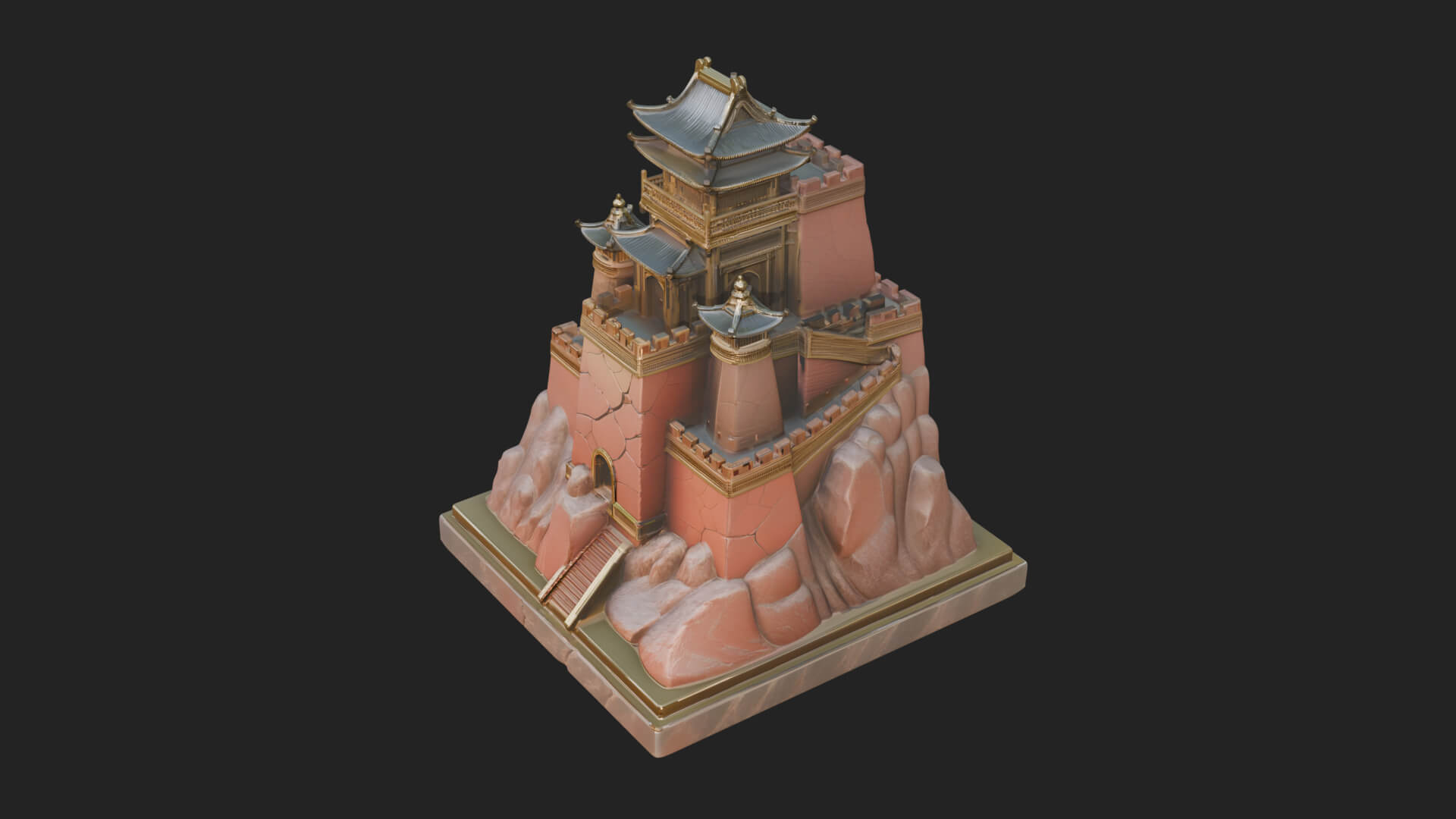 Mountain Fortress Castle Design 1 3D Print Model 3D Model