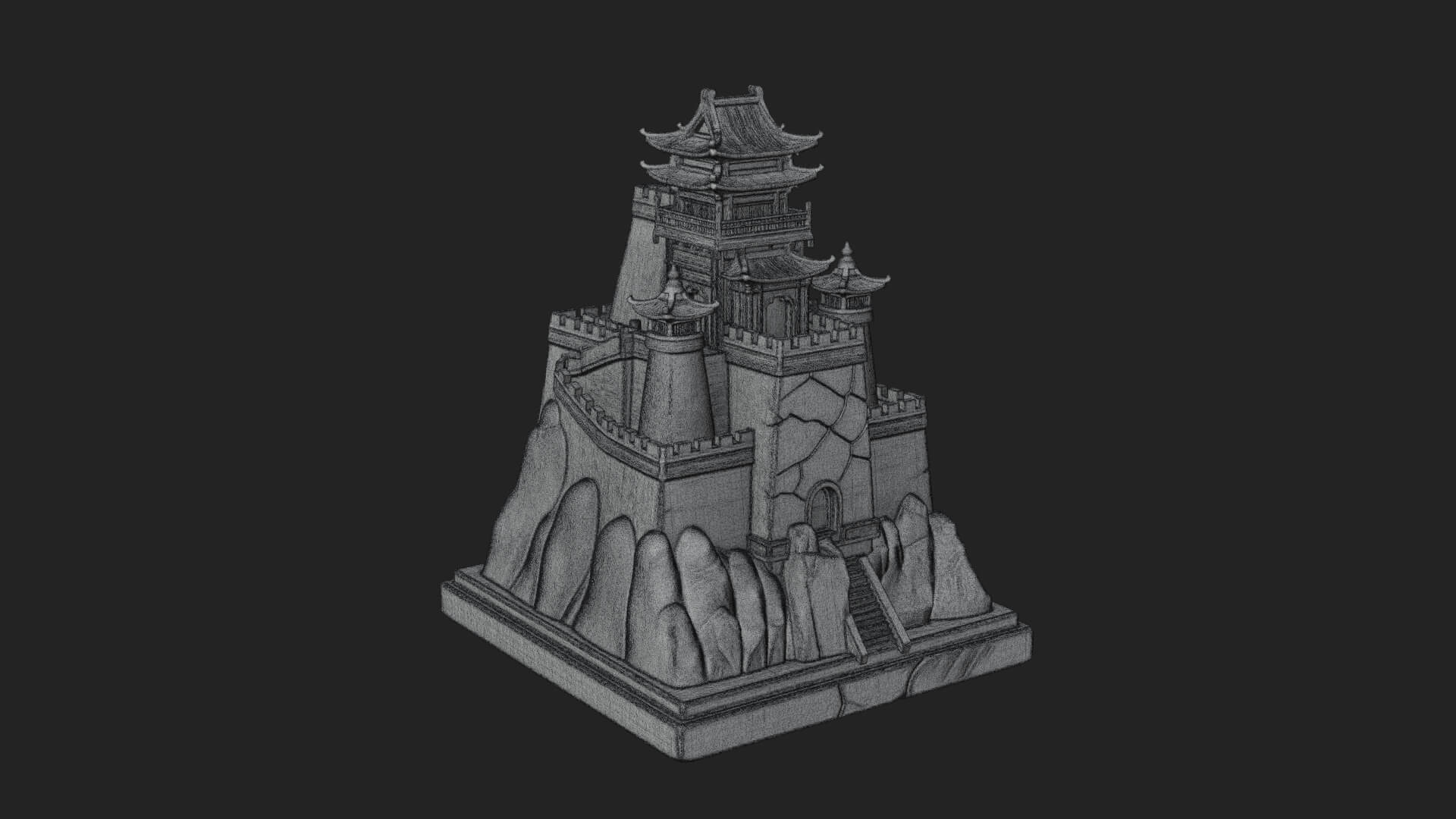 Mountain Fortress Castle Design 1 3D Print Model 3D Model