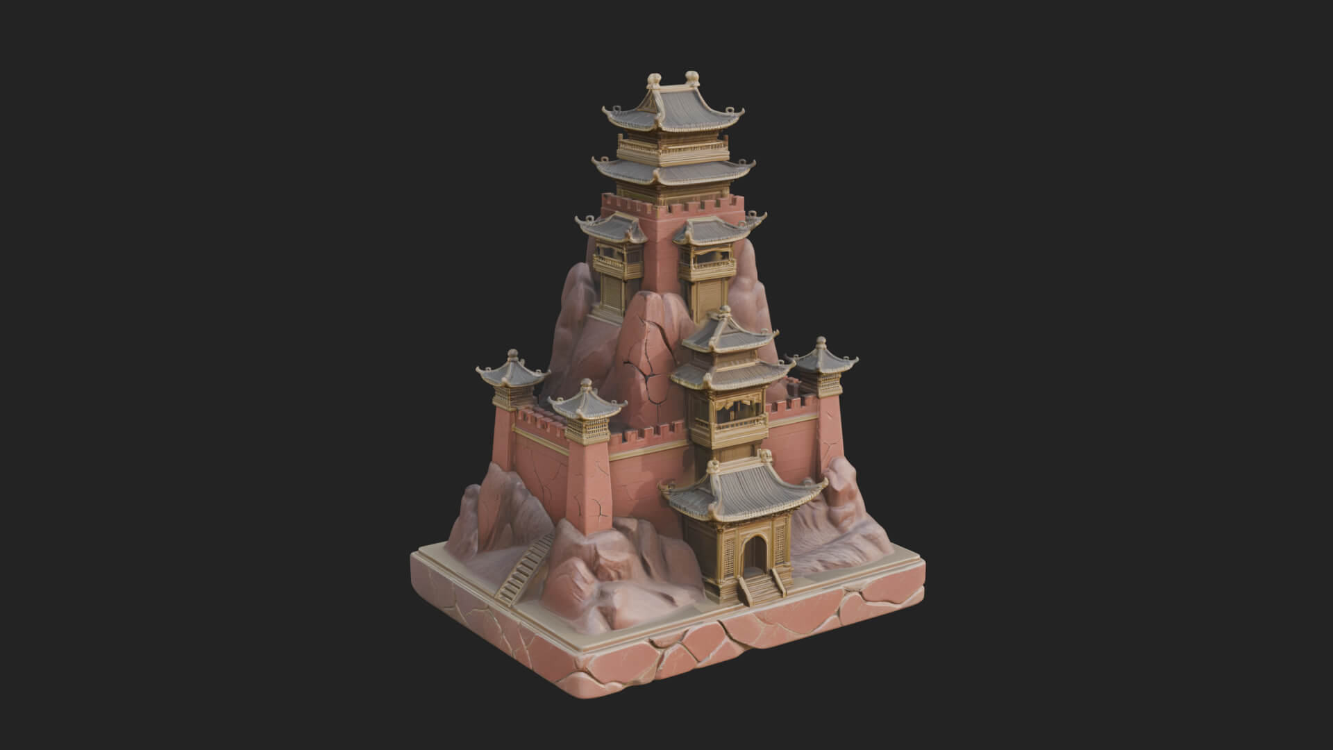 Mountain Fortress Castle Design 2 3D Print Model 3D Model
