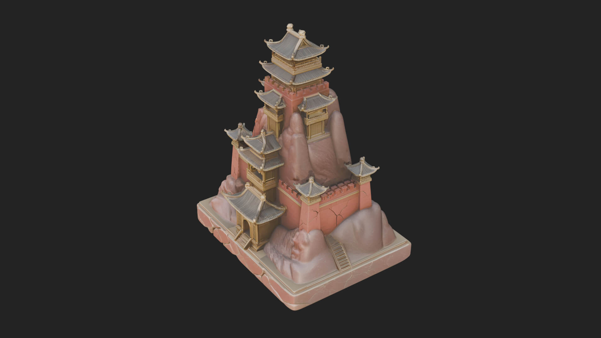 Mountain Fortress Castle Design 2 3D Print Model 3D Model