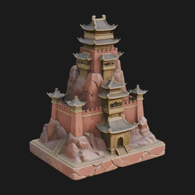 Mountain Fortress Castle Design 2 3D Print Model