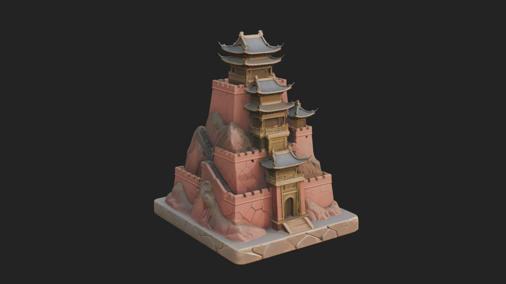 Mountain Fortress Castle Design 3 3D Print Model 3D Model