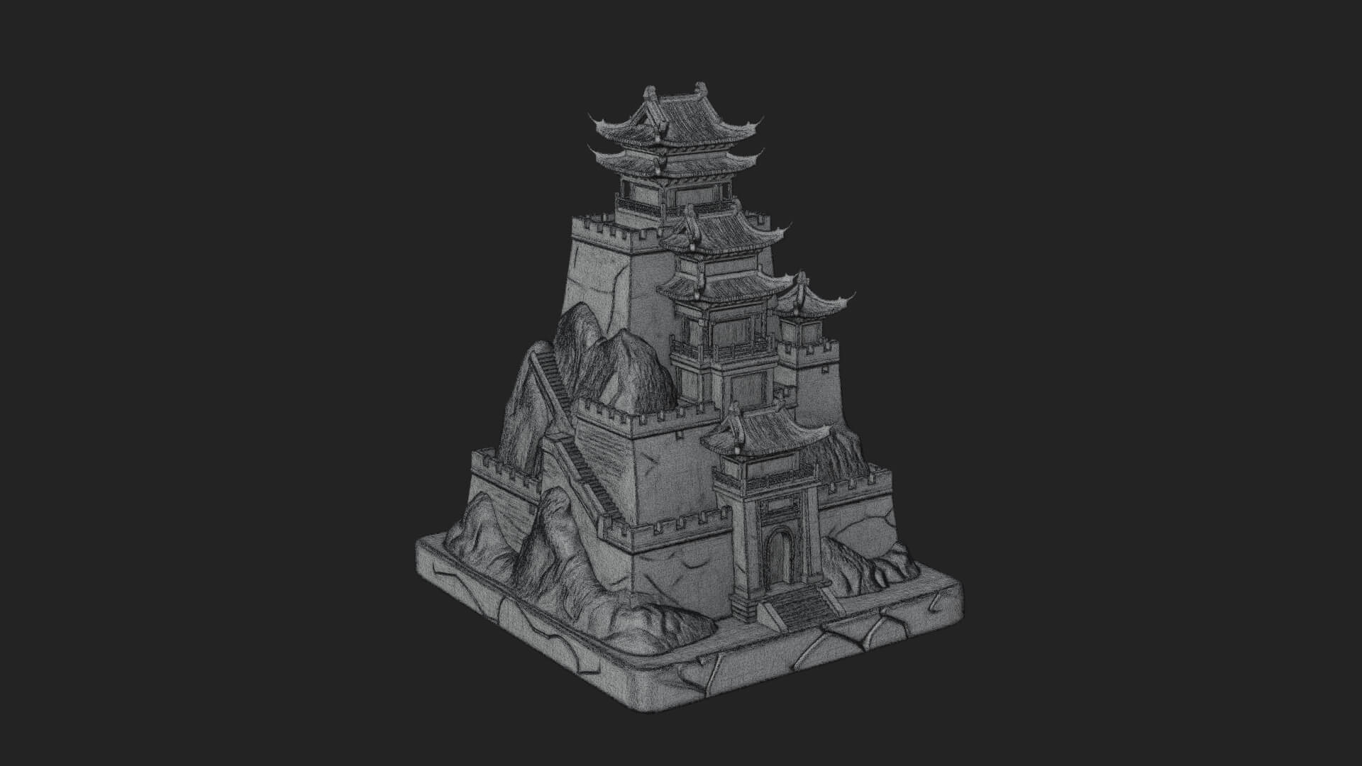 Mountain Fortress Castle Design 3 3D Print Model 3D Model