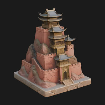Mountain Fortress Castle Design 3 3D Print Model