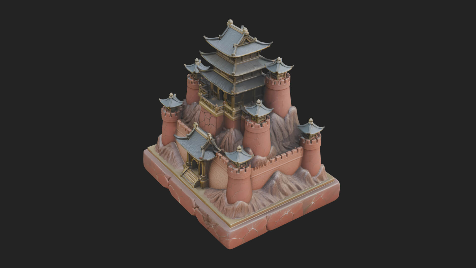 Mountain Fortress Castle Design 4 3D Print Model 3D Model
