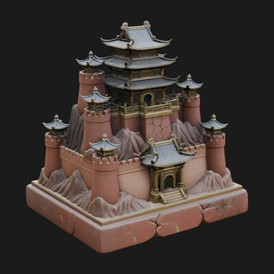 Mountain Fortress Castle Design 4 3D Print Model