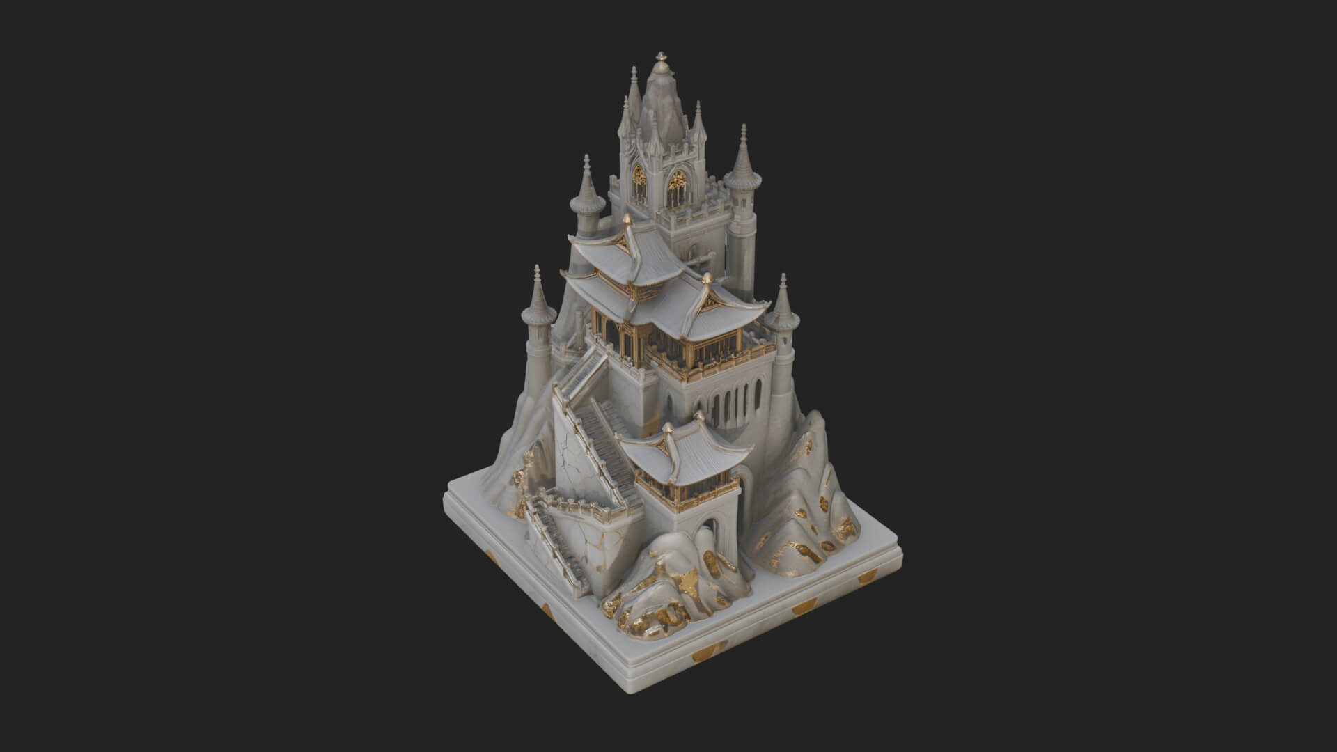 Mountain Fortress Castle Design 5 3D Print Model 3D Model