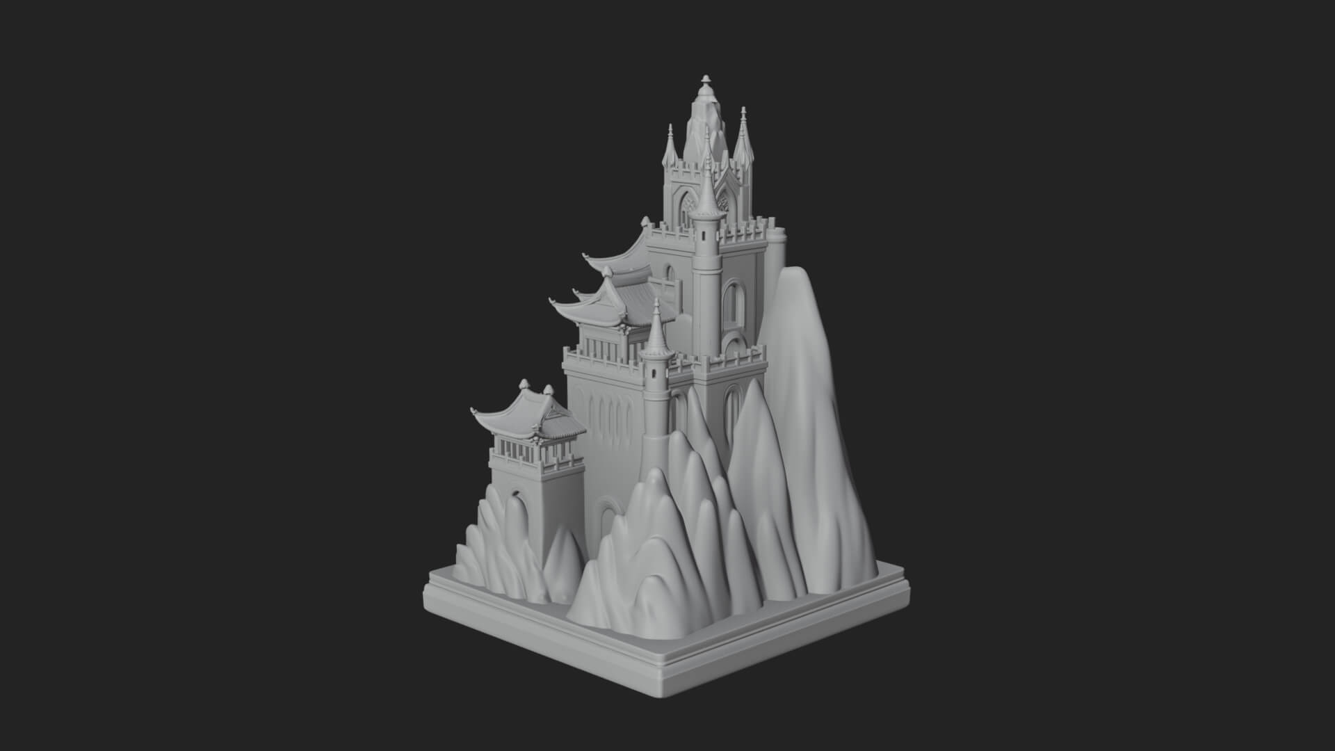 Mountain Fortress Castle Design 5 3D Print Model 3D Model
