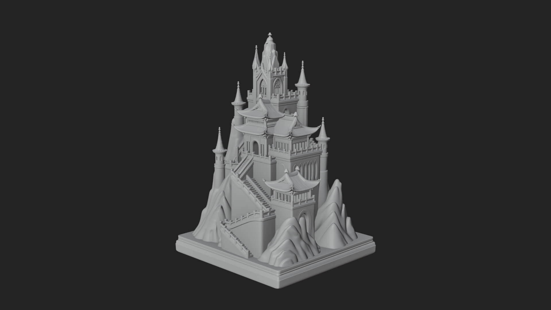 Mountain Fortress Castle Design 5 3D Print Model 3D Model