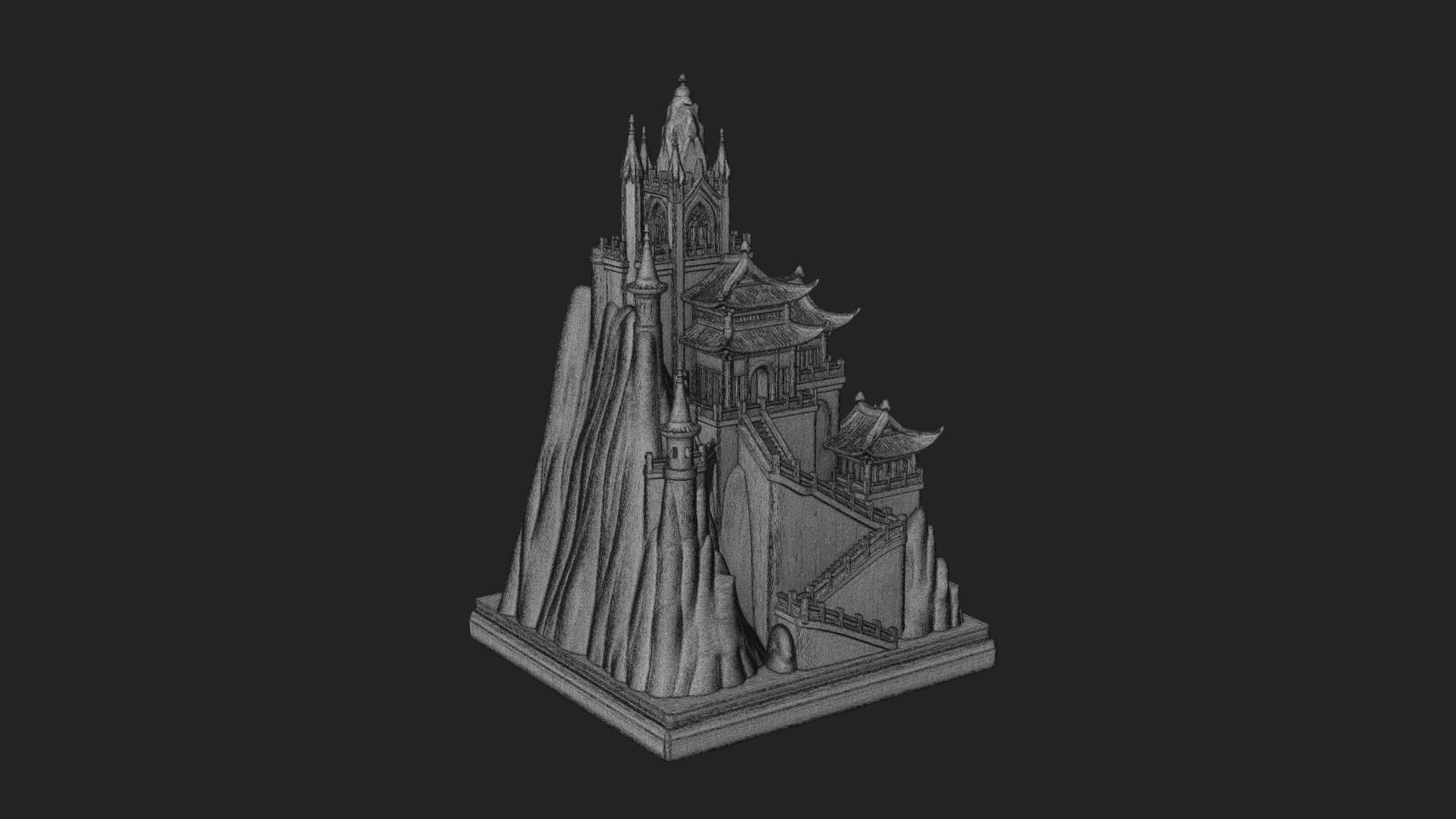 Mountain Fortress Castle Design 5 3D Print Model 3D Model
