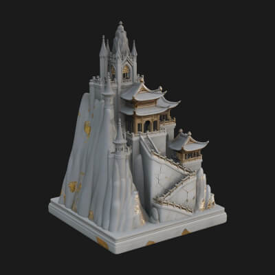 Mountain Fortress Castle Design 5 3D Print Model
