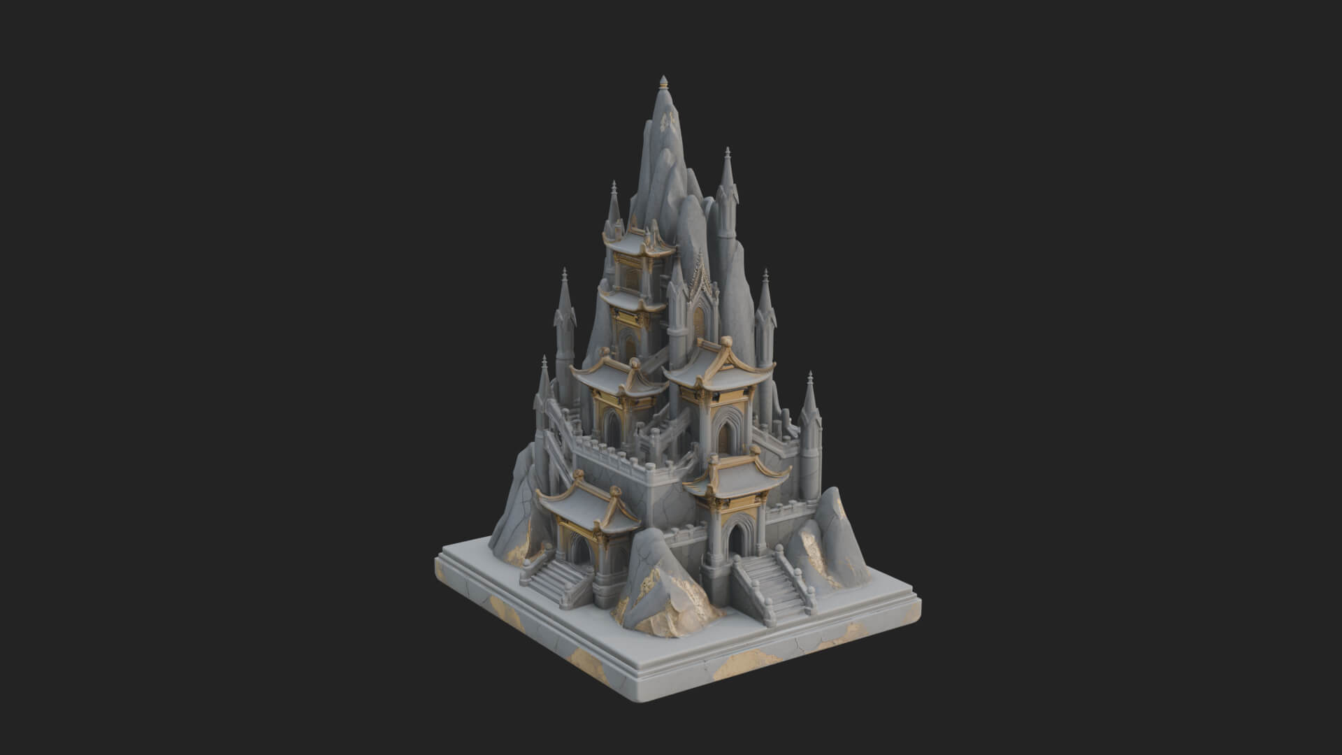 Mountain Fortress Castle Design 6 3D Print Model 3D Model