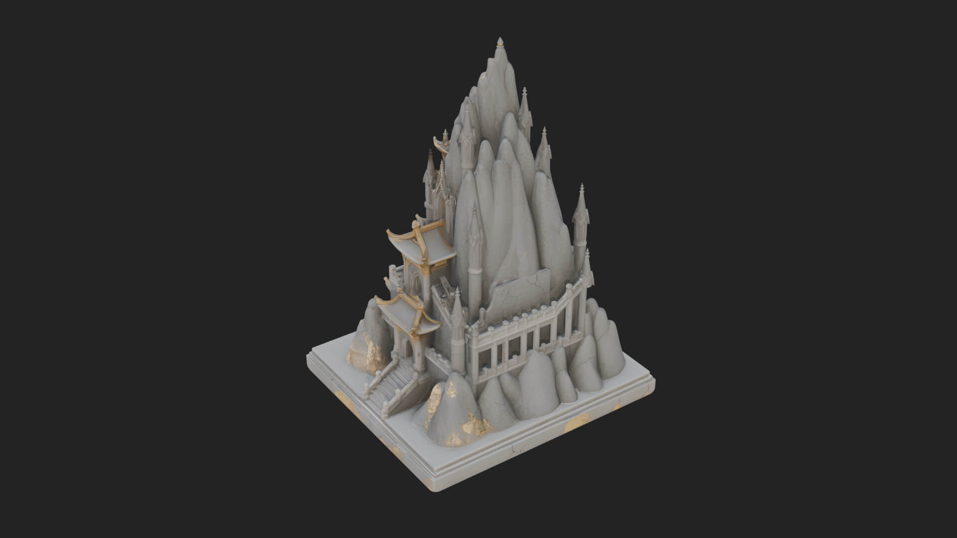 Mountain Fortress Castle Design 6 3D Print Model 3D Model