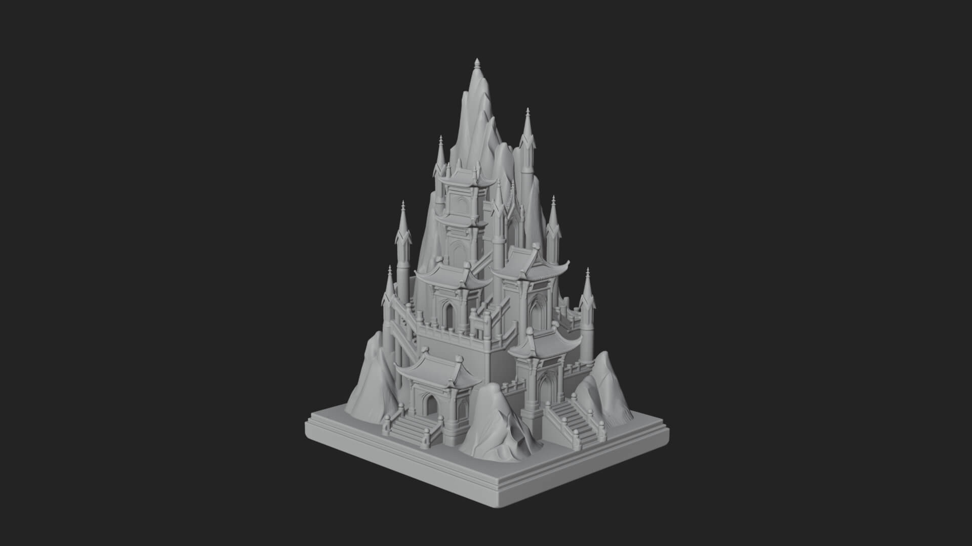 Mountain Fortress Castle Design 6 3D Print Model 3D Model