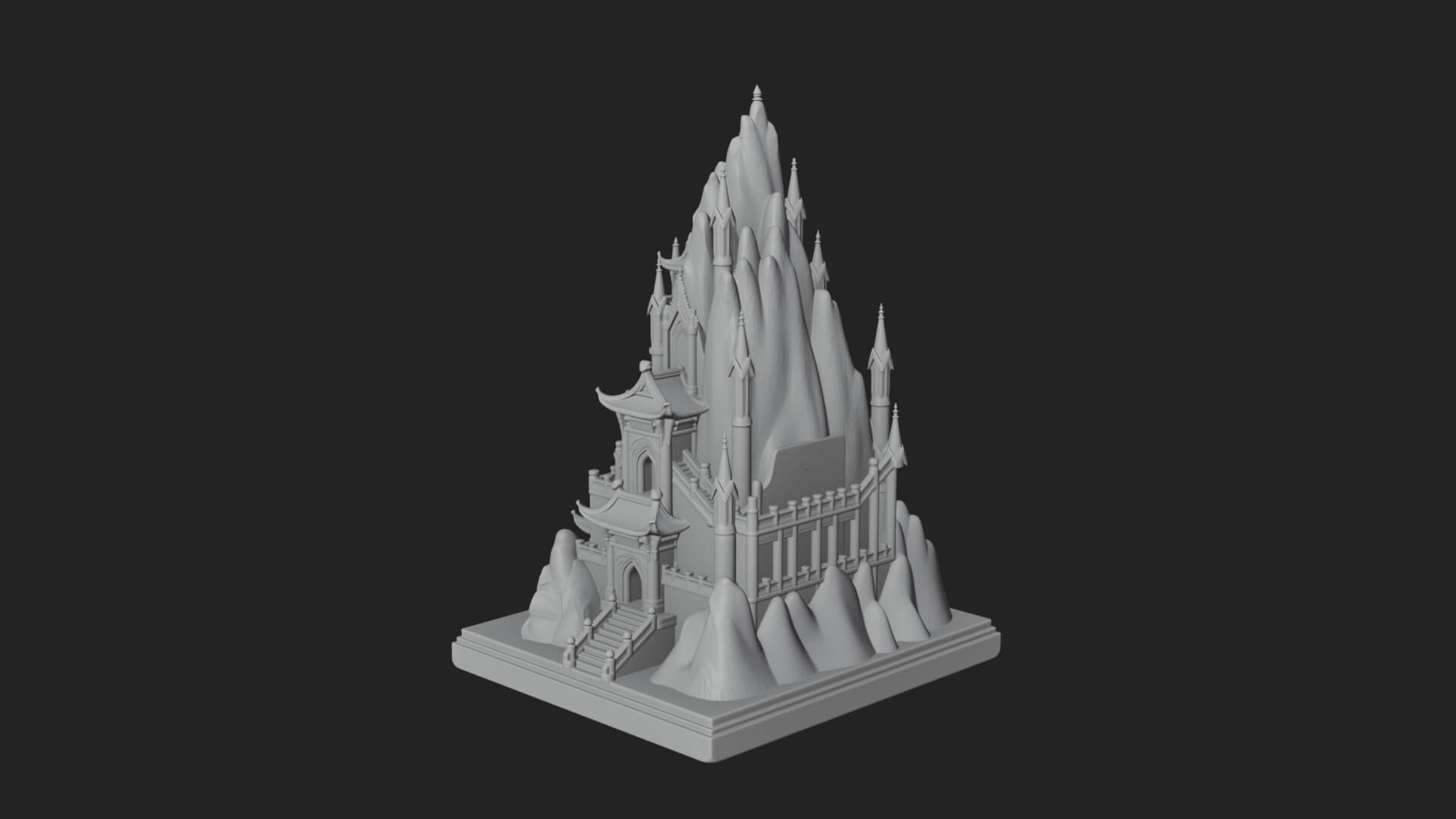 Mountain Fortress Castle Design 6 3D Print Model 3D Model