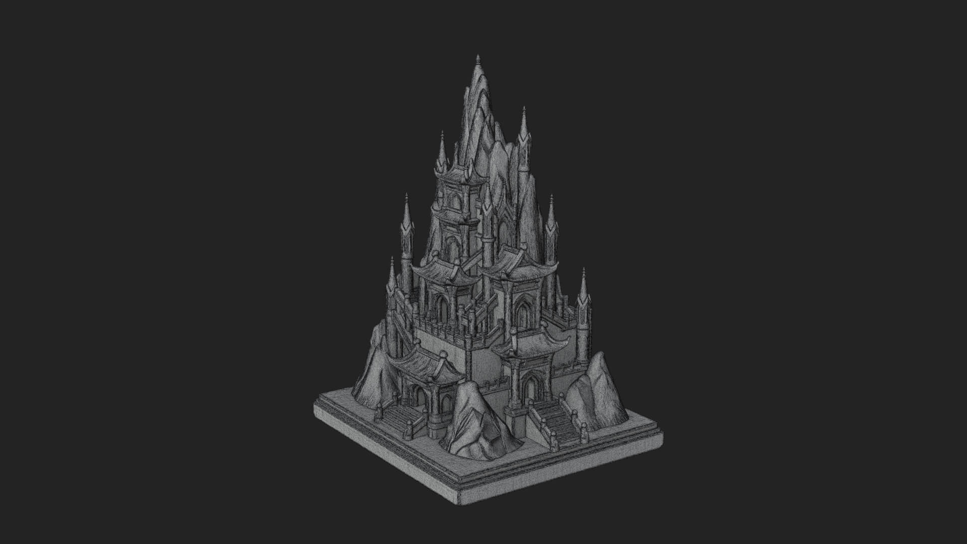 Mountain Fortress Castle Design 6 3D Print Model 3D Model