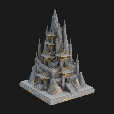 Mountain Fortress Castle Design 6 3D Print Model
